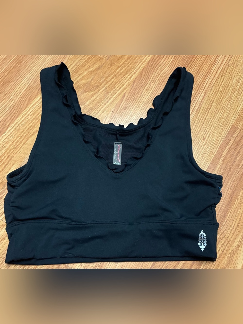 FP Movement Black Ruffle Trim Sports Bra Crop Top S